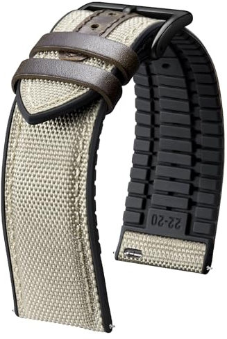 BINLUN Bracelets de Montre en Nylon Silicone Dégagement Rapide Bracelet Montre Remplacement Hybride Toile Caoutchouc Pour Hommes Femmes 9 Couleurs (Kaki/Boucle Noir,19mm)