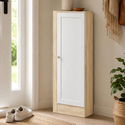 Dmora - Bücherregal Amarante, Büroregal, Mobiler Buchhalter, Bücherbrett, 41x28 h107 cm, Eiche und Weiß