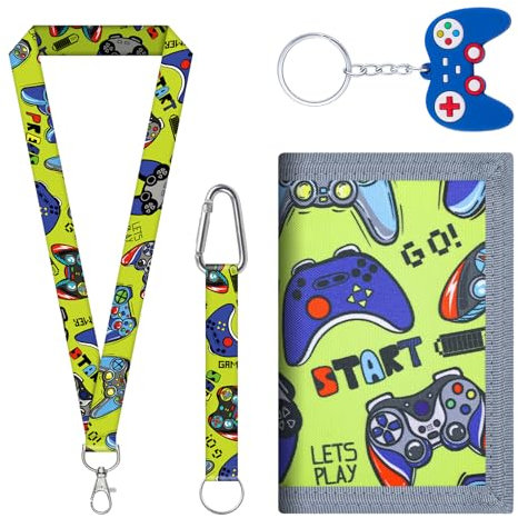 Bofanze Cool Geldbeutel Kinder Klein Grün Portemonnaie Jungen Dreifach Gefaltete Brustbeutel mit Schlüsselband und Schlüsselanhänger Mehrzweck Portmonee zum Umhängen für Kinder