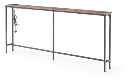 Xisilla Konsolentisch schmal mit Integrierte Steckdose, verwendbar am Nachttisch, hinter dem Sofa, im Eingangsbereich 20cm Breite