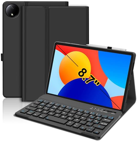 Coque Clavier pour Redmi Pad SE 8.7'', Clavier pour Redmi Pad SE 8.7 2024,AZERTY Français Étui Clavier Magnétique Bluetooth sans Fil Etui Housse avec Pen Holder pour Redmi Pad SE 8.7 Pouces,Noir