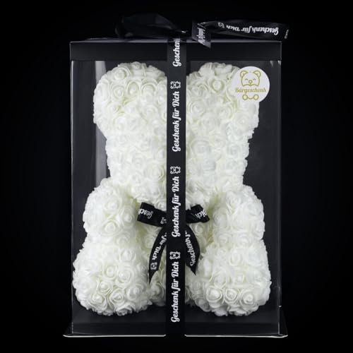 Bärgeschenk Big Classic Rosen Bär 40cm aus Ewigen Rosen in Geschenkbox (Weiß)