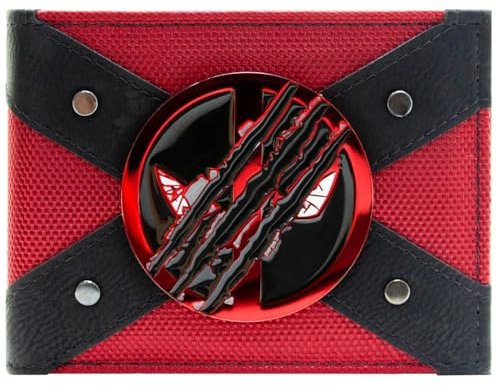 Dead Pool e Wolverine Emblema Tagliato Qual è il tuo superpotere? Portafoglio/Portamonete Bi-Fold Porta Tessere e ID, Rosso