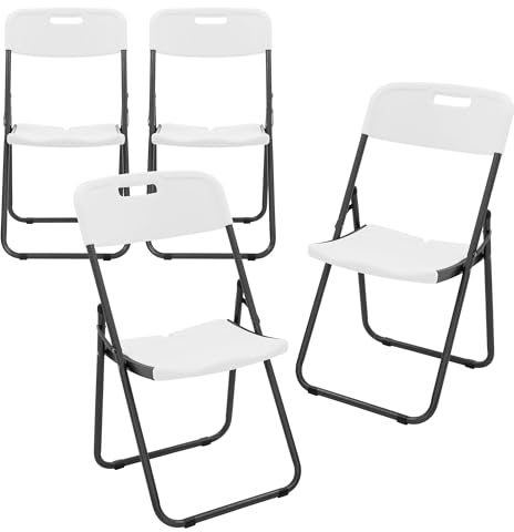 ECD Germany Klappstühle 4er Set, Weiß matt, Klappstuhl mit Stahlrahmen, platzsparend, tragbar, belastbar bis 200 kg, Wetterfest & UV-beständig, Gartenstuhl klappbar, Campingstuhl Balkonstuhl faltbar