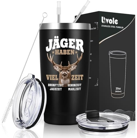 Livole Jäger Geschenke - Jäger haben viel Zeit - Geschenke für Männer, Papa, Onkel, Ihn, Jagd Geschenk, Mann Geschenkideen Weihnachten, 20oz Vakuum Kaffeebecher to go, 600ml Edelstahl Weinbecher