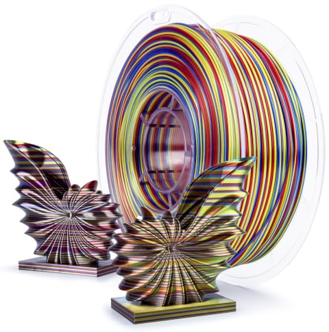 ZIRO Seide Streifen Mehrfarbiges Filament PLA 1.75mm, Silk Regenbogen PLA | Multicolor Gradient Silk 3D-Drucker Filament 1KG, Dimensionsgenauigkeit +/-0.03mm, Feuerwerk Streifen