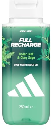 adidas Vibes Full Recharge Shower Gel 250ml - Cedar Leaf and Clary Sage | Vegan shower with mandarin oil, lavender and patchouli oil, mood boosting fragrance cleans effectively
