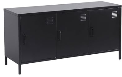 Mobile TV industriale in metallo 3 ante 120cm, Alabama, Nero, 120x40x60 cm