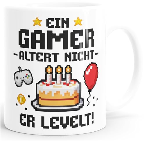 MoonWorks® Kaffee-Tasse Ein Gamer altert nicht Geschenkidee Nerd | Lustige Geburtstags-Tasse für Zocker Weiss standard