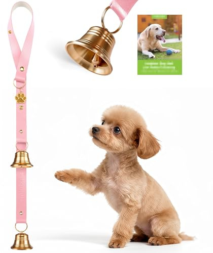 FOLKSMATE Leather Dog Door Bells for Potty Training, Big Brass Puppy Dog Door Bells Extra Loud for Dogs Training, Housebreaking, Door Knob, Dog Bell to Ring to Go Outside Puppy Pet Supplies Pink