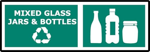 Mixed Glass Jars and Bottles | 30cm x 10cm | Blue - Dibond Aluminium Sign for Recycling Bins, Offices, Restaurants, Public Spaces, Waste Management