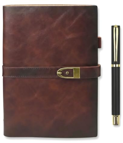 SIMDAO A5 Leder Braun Notizbuch Nachfüllbar, Vintage Reise Tagebuch mit Linierten Seiten, 100 Blatt/200 Seiten, 6-Ring Binder Journal mit Stift, Schreibbuch für Büro Arbeit Studium Männer Frauen