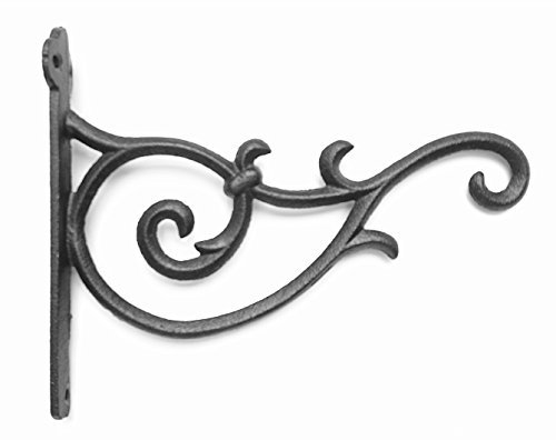 Spring life Cast Iron Ornate Hanging Flower Basket Bracket Hook in 3 colours(24cm) (Black)
