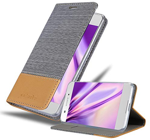Cadorabo Hülle kompatibel mit Sony Xperia XA1 aus Premium Jeans und Kunst Leder Flip Klappbare Stoßfeste Magnetische [Standfunktion] [Kartenfächern] Cover Hülle für Sony Xperia XA1 Tasche in Grau