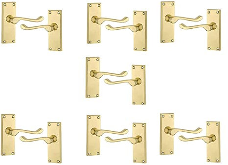 Golden Grace Victorian Scroll Lever Latch Door Handles in Polished Brass Finish, Classic Interior Doors Hardware, 7 Sets