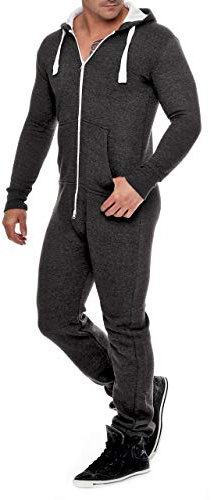 Onesie - Tuta intera da uomo in pile, tuta da allenamento, pigiama, tuta con cappuccio, bella e elegante, grigio., L