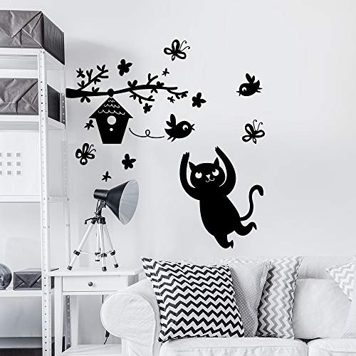 kina - UV00764 Decorazione Parete in PVC Trasparente Adesivi per Muro Gatti Neri - Misure 1 Fogli 30x43 cm