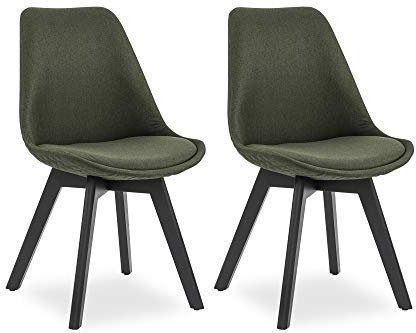 SalesFever Esszimmerstuhl Cleo 2er Set | Bezug Stoff in Grün | Knopfsteppung | Polsterstuhl in modernen Farben | Schwarze Beine aus Buche | Retro Design