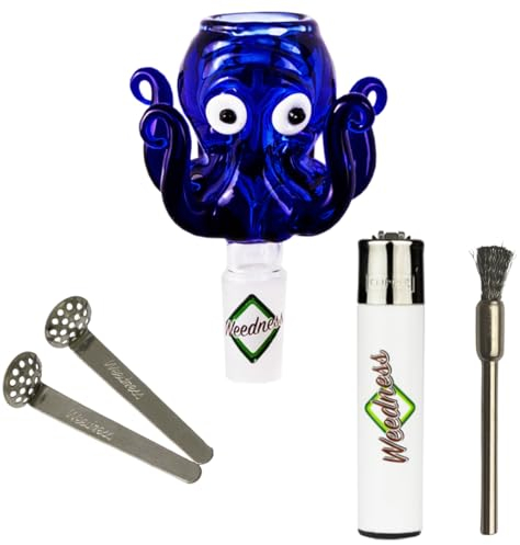 Weedness Bong-Glas-Kopf 18,8 mm Schliff Octopus 4-teiliges Set - Steckkopf Chillum Adapter Bong Zubehör Köpfchen Head Aufsatz Bowl