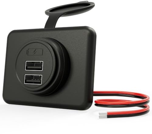 RV USB Outlet DAMAVO YM1236 Panel Dual Port Charger Receptacle, 12V-24V Car Charger Female for Bus, Boat, Vehicle Marine ATV (Surface Mount) (A+A Port-1pcs)