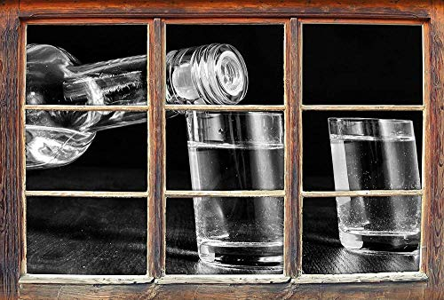 KAIASH 3D Wandsticker Monocrome Dark Vodka Flaschen Alkohol Whisky Bourbon Party Schwarz Weiss Fenster im 3D Look Wand oder Türaufkleber Wandsticker Wandtattoo Wanddekoration 62x42cm