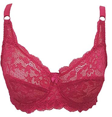 Kissa Soutien Gorge Bonnets C Dentelle Rose Fushia décolleté Triangle Lingerie Femme (90C)