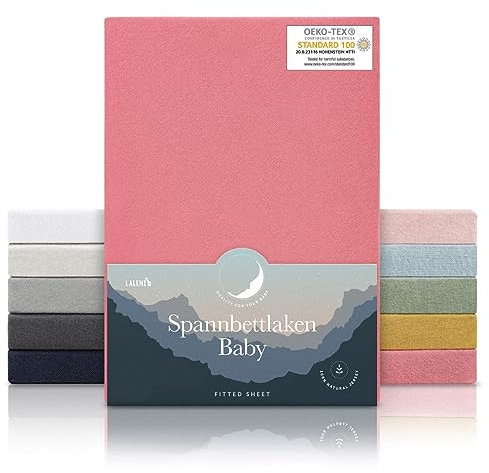 Laleni 3er-Set Jersey Spannbettlaken Babybett Kinderbett 70x140 cm - Oeko-Tex Zertifiziert, 100% Baumwolle, atmungsaktives Spannbetttuch Baby, 135 g/m², Coral - Rot