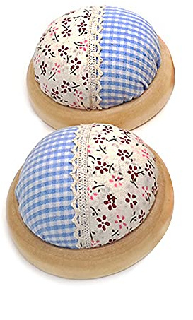 ANCLLO 2PCS Nadelkissen Polka Kürbis Armband Nadelkissen Tragbare Nadelkissen zum Nähen (Blau)