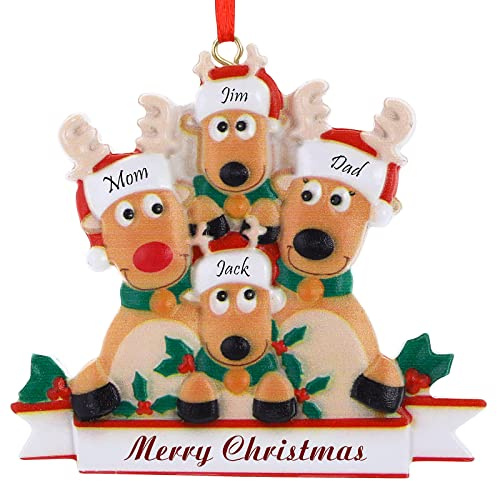 Molain Hirsch Weihnachtsschmuck, Familie Ornament von 3,4,5 benutzerdefinierte Name Rentier Xmas Tree Anhänger mit Text, maßgeschneiderte Weihnachtsdekoration Geschenke