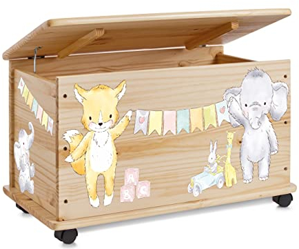 Farbklecks-Collection Spielzeugkiste Elefant and Friends - Spielzeugkiste Holzkiste Kinderzimmer Deko personalisierbar