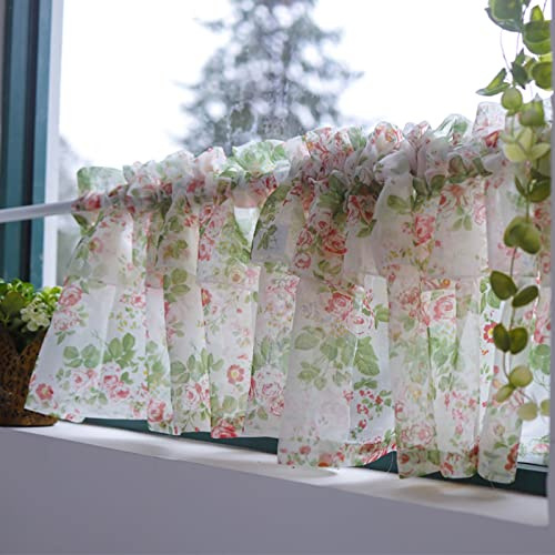 V3VOGUE Kurzstores Gardinen - Kurze Vorhänge Mit Blumendruck, 1 Stück Scheibengardinen Im Landhausstil, Lichtfilternde Dekoration, Für Balkon/Schlafzimmer/Küche Fenster Gardinen