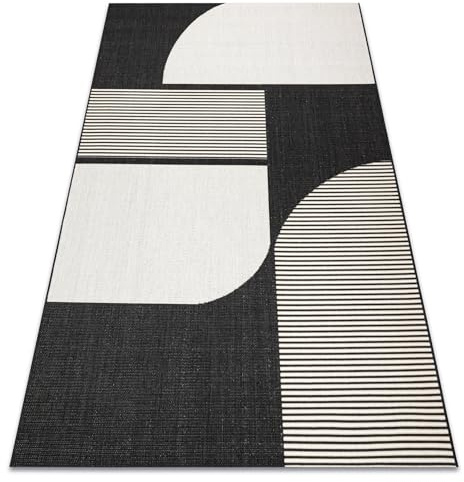 rugsx Teppich SISAL Flat Indoor Outdoor - Wetterfest & Pflegeleicht - Modern & Robust - Für Wohnzimmer Balkon Terrasse - Abstracion Muster - Creme/Schwarz 200x290 cm