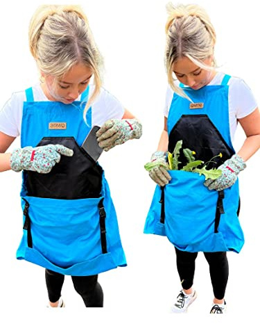 Grampa's Garden Apron - Cross Back Gardening Apron With Pockets For Women & Men | Harvest Apron with Large Kangaroo Pouch (Blue)