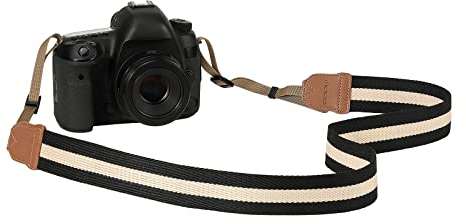 MoKo Sangle pour Appareils Photo, Bandoulière Universelle Réglable en Coton Tissé, Courroie pour Caméscope Jumelles Appareil Photo Numérique Nikon/Canon/Sony/Minolta/Panasonic/SLR/DSLR, Noir & Beige
