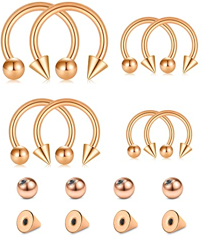 Longita 16G Hufeisen Septum Piercing 6-12MM mit Ersatz Kugeln & Spitze Chirurgenstahl Helix Knorpel Piercing Ohr Septum Ring Rosegold