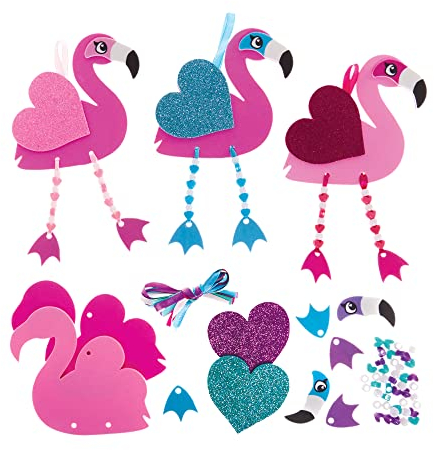Baker Ross FX457 Liebesherz Flamingo Wackelbeine-Kits - 5er-Pack, Bastelset für Kinder zum Valentinstag mit Perlen