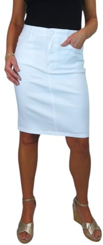 Paulo Due Women's Knee Length Stretch Chino Pencil Skirt White 10-20 (18)