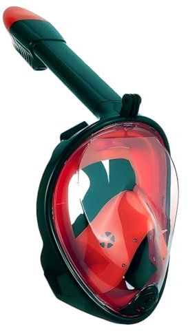 Maschera integrale, maschera da snorkeling con supporto rimovibile per fotocamera, panoramica 180, anti-appannamento, anti-perdite, maschera subacquea per adulti e bambini (nero rosso, L)