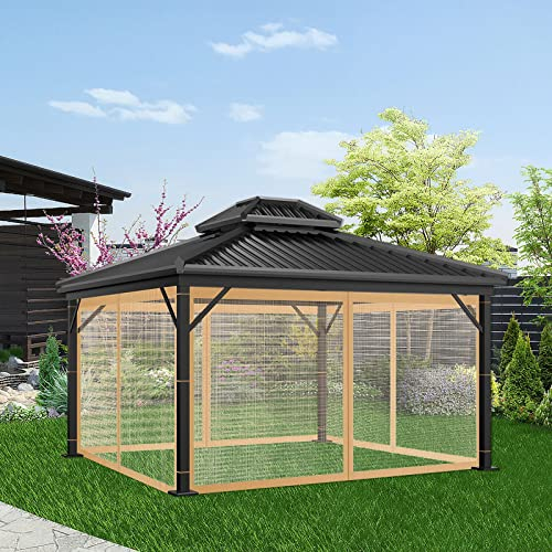 Moustiquaire Universelle de Rechange pour tonnelle d'extérieur - 4 pièces - avec Fermeture éclair - pour pavillon de 10 x 12 (moustiquaire Uniquement)(Kaki, 3 m x 3,6 m)