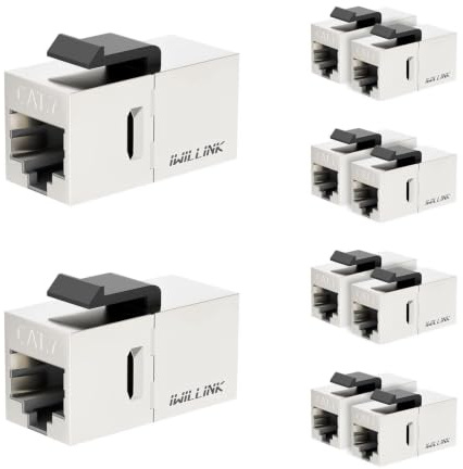 iwillink 10Gbps CAT7 Coupler RJ45 Keystone Shielded Coupler 10-Pack | Ethernet Coupler, Female to Female Keystone Jack，STP Keystone Insert for Cat7/Cat6a/Cat6/Cat5e Cable