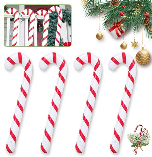 SPERMUOY Aufblasbare Zuckerstangen Weihnachtsdeko,4 Stück 88cm Weihnachten Zuckerstange Aufblasbare, Weihnachten Drinnen Outdoor Haustür Zuckerstangen Zierschmuck Weihnachtsbaum Deko