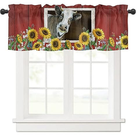 Surwin Bistrogardine Coffee Break Scheibengardine Küchengardine mit Landhausstil, Kurzgardine Wohnzimmer Landhaus Càfe Gardinen Moderne Kurz Vorhang (137x45cm,Bauernhof)