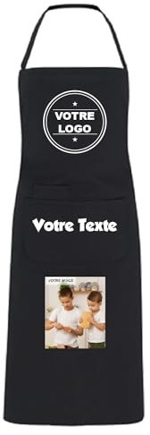YONACREA - Créez Votre Tablier Personnalisé avec Texte ou Photo - Plusieurs possibilités de personnalisation (Noir)