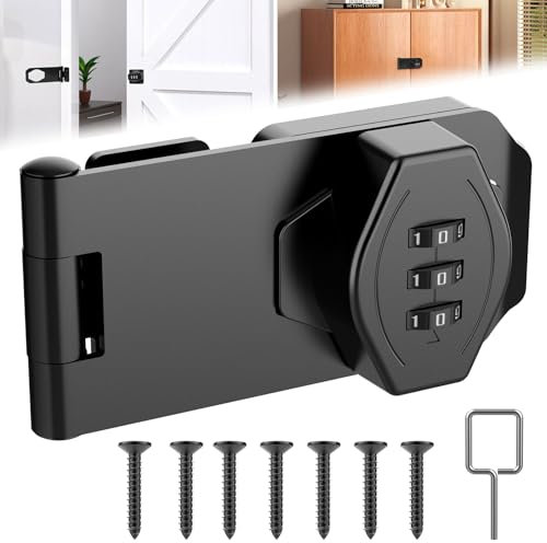 Combination Lock for Locker, Cabinet Password Hasp Locks,Keyless Combination Lock, Cabinet Door Lock, with Screws, for Small Doors, Barn Door, Bathroom, Outdoor, (Black 4inch)