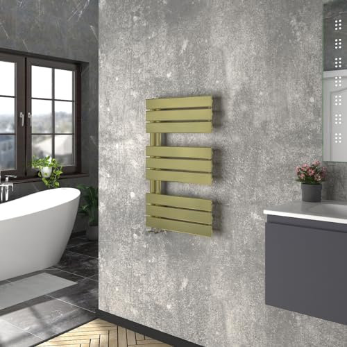 Warmehaus Designer Heated Towel Rail Bathroom Ladder Radiator Warmer Central Heating Rads Flat Panel Brushed Brass 824x500mm