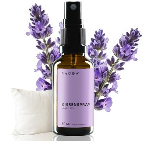 NAKURA® Kissenspray LAVENDEL 30 ml Duftspray und Lufterfrischer - entspannendes Raumspray für Kopfkissen mit reinem Lavendelöl und ohne Chemie – Sanftes Lavendelspray zum Einschlafen und Entspannen