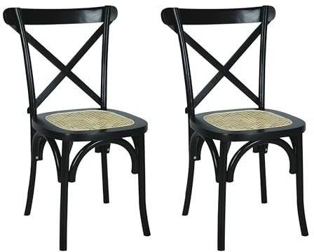 JONATHAN Y DNG1001D-SET2 Cassis Classic Traditional X-Back Wood Rattan Dining Chair French Country, Cottage, Vintage, Farmhouse, Shabby Chic, Black/Natural (Set of 2)