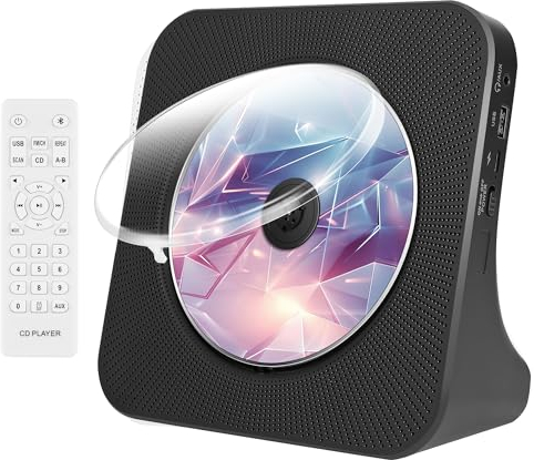 Reproductor de CD portátil Bluetooth 5.0 Reproductor CD de sobremesa para casa, Reproductor de CD para Coche con Altavoz, Radio CD Player USB/AUX/Remote