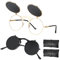 JSMTKJ 2 Stücke Steampunk Sonnenbrille, Retro Runde Steampunk Sonnenbrille Flip up Linse UV380-Schutz für Damen Herren（Schwarz und Gold）