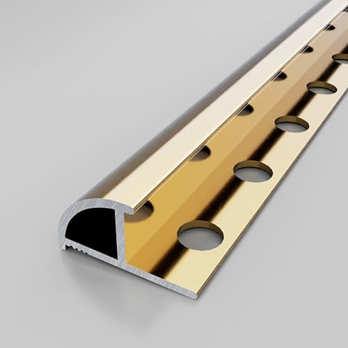 Fliesenschiene Viertelkreisprofil Fliesen-Abschlussleiste Lang 125cm*2 Eloxiert Profil Schiene - Winkelprofil Zum Kantenschutz(Gold,Dicke: 12.2 mm)